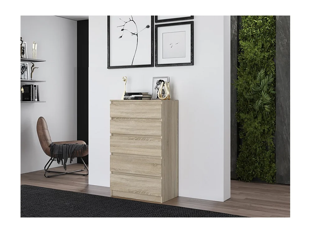 Cómoda de Dormitorio Moderna 70x109,5x40 cm – 5 Cajones con Guías Suaves – Color Roble Sonoma