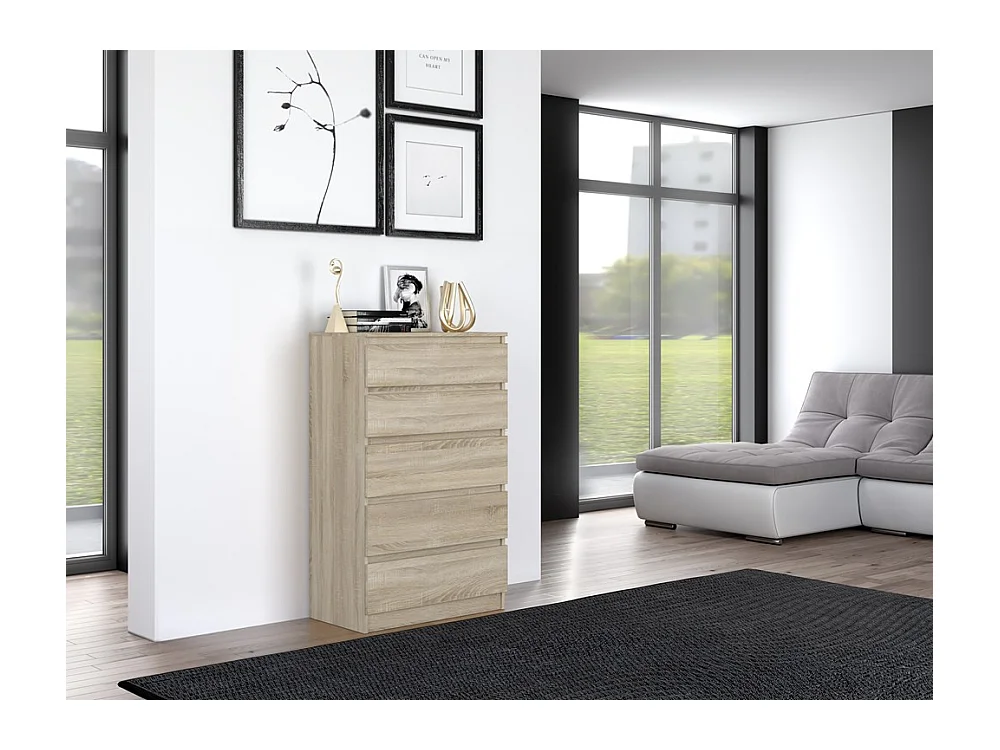 Cómoda de Dormitorio Moderna 70x109,5x40 cm – 5 Cajones con Guías Suaves – Color Roble Sonoma