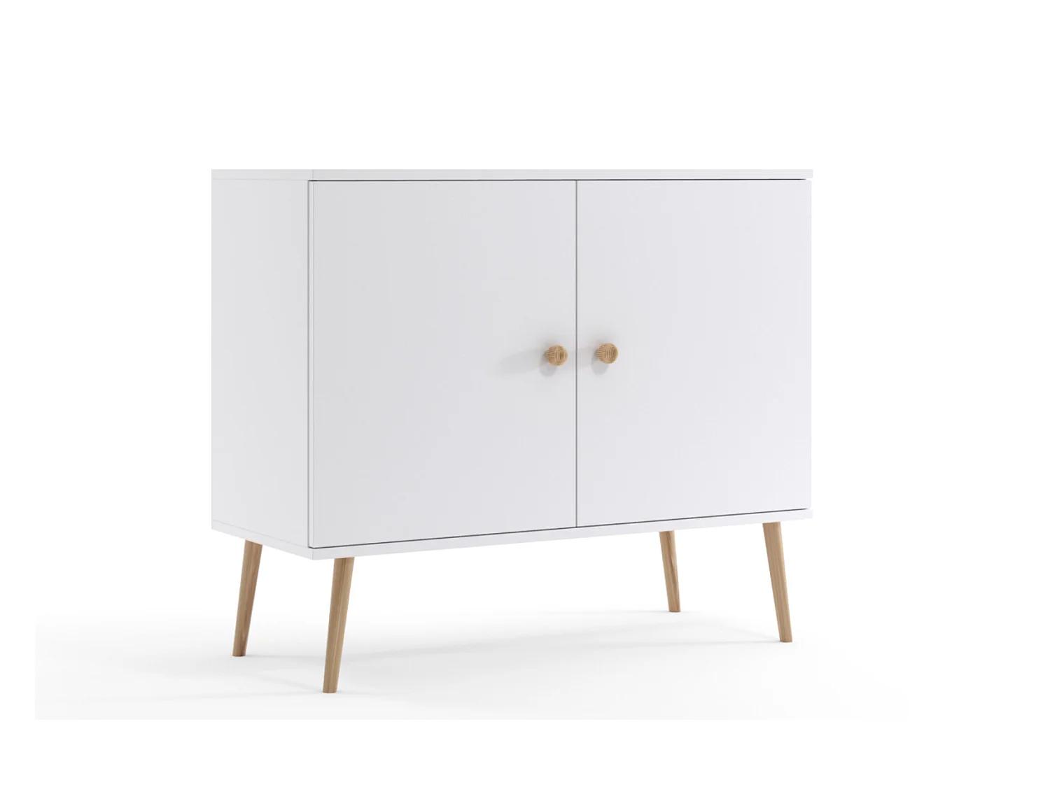 Cómoda Escandinava Blanca de 2 Puertas – 100x85x42 cm – Con Patas Altas de Madera