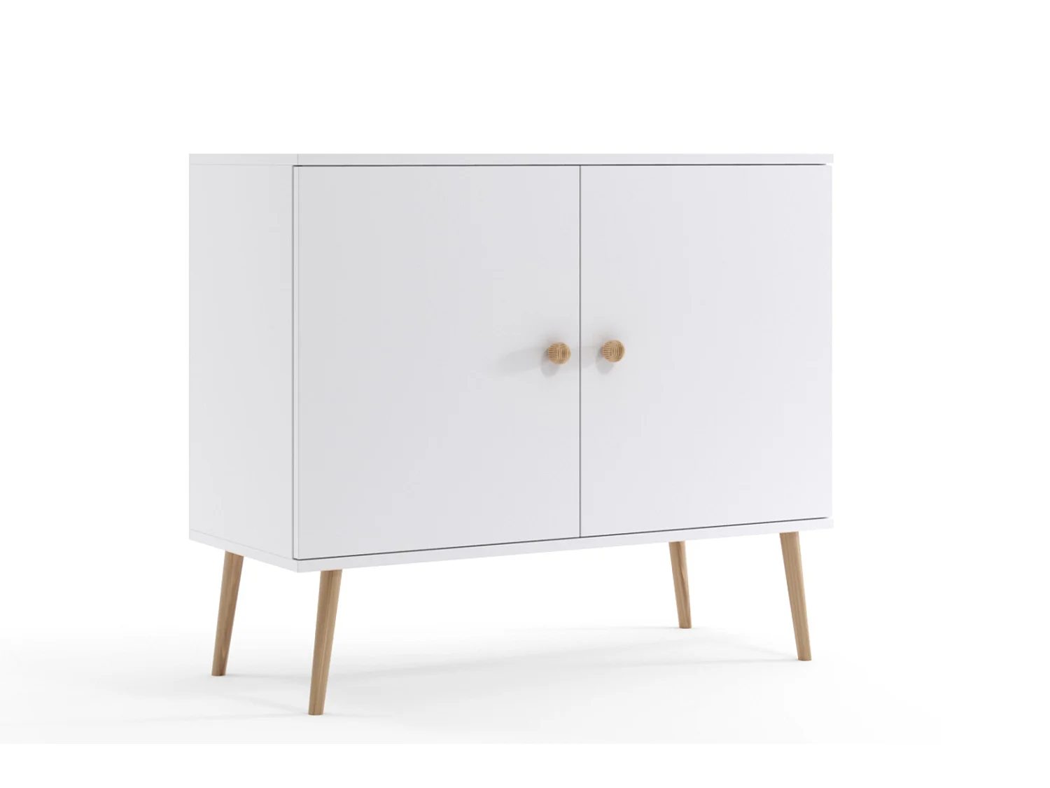 Cómoda Escandinava Blanca de 2 Puertas – 100x85x42 cm – Con Patas Altas de Madera
