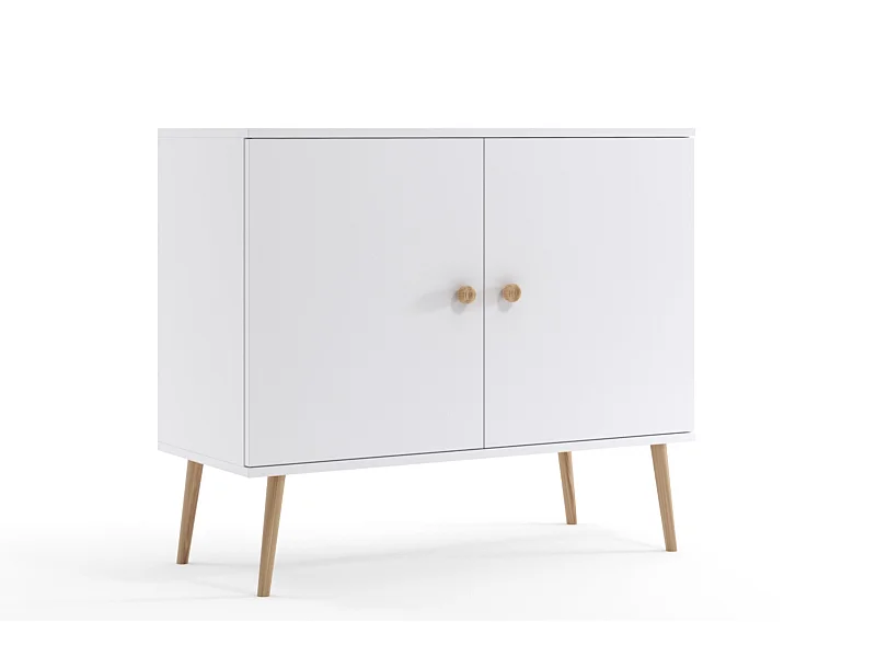 Cómoda Escandinava Blanca de 2 Puertas – 100x85x42 cm – Con Patas Altas de Madera