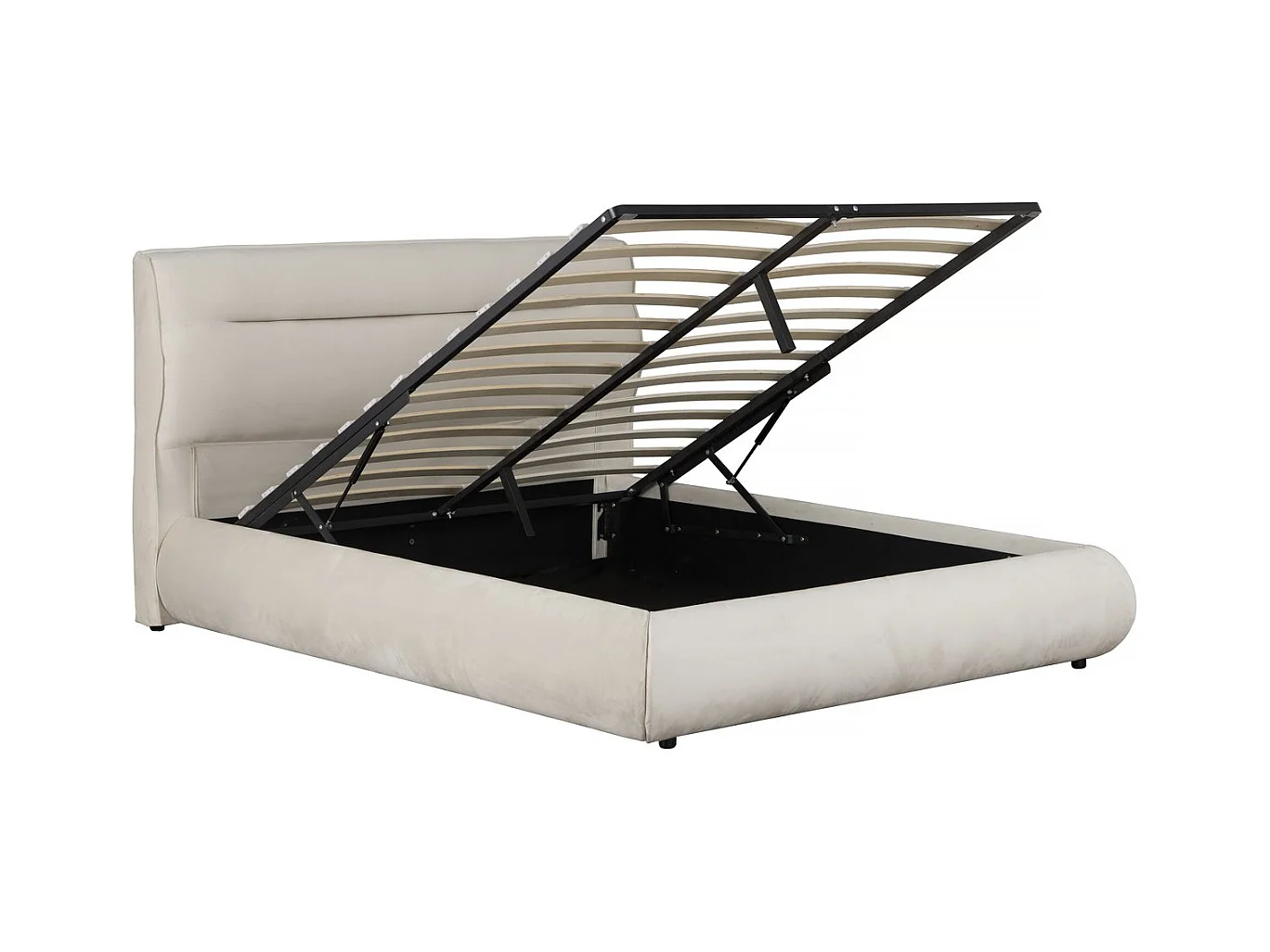 Lit double avec coffre en velours "Chamonix" - 160 x 200 cm - Beige