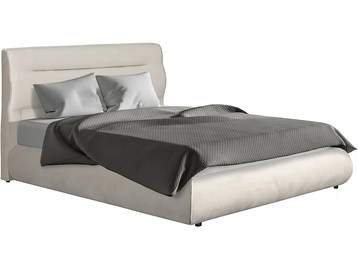 Letto matrimoniale con contenitore in velluto "Chamonix" - 160 x 200 cm - Beige