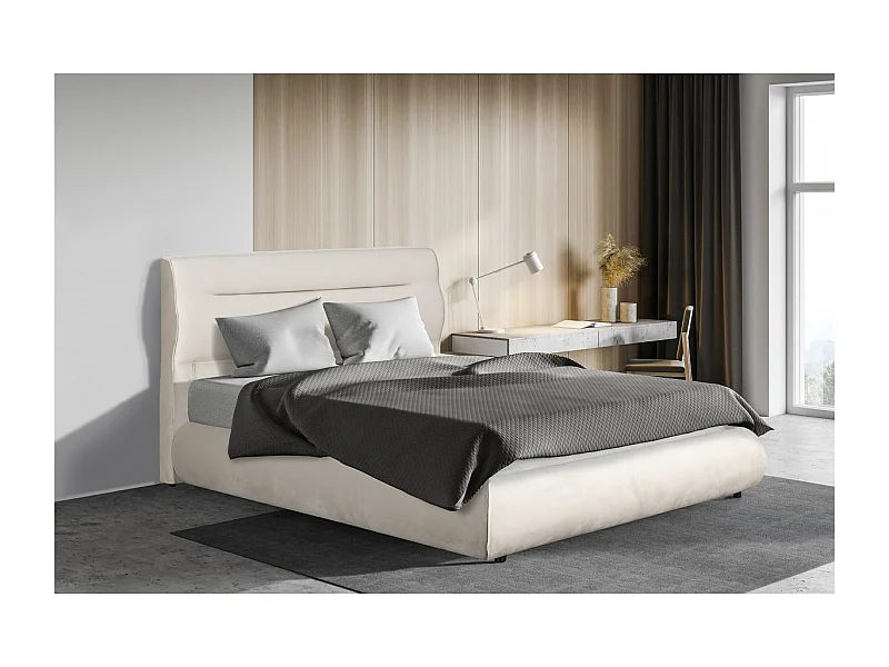 Letto matrimoniale con contenitore in velluto "Chamonix" - 160 x 200 cm - Beige