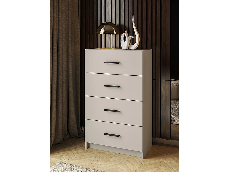 Sinfonier de 4 Cajones para Dormitorio, Acabado en Beige y Negro, Medidas: 60 cm (Largo) x 100 cm (Alto) x 34,4 cm (Fondo)