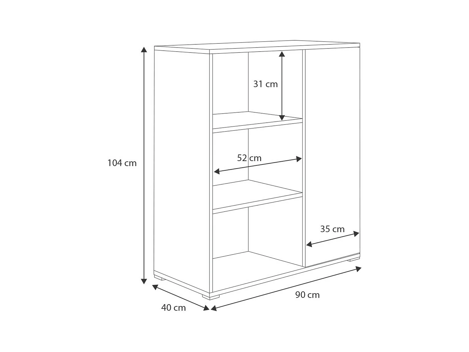 Librería Color Blanco 90x116x40 cm – Estilo Escandinavo con 3 Estantes, 1 Puerta y Patas de Madera