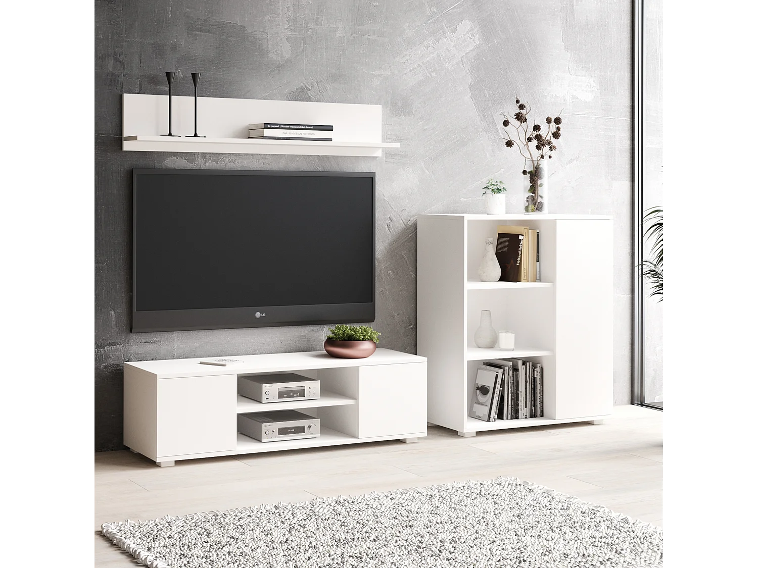 Librería Color Blanco 90x116x40 cm – Estilo Escandinavo con 3 Estantes, 1 Puerta y Patas de Madera