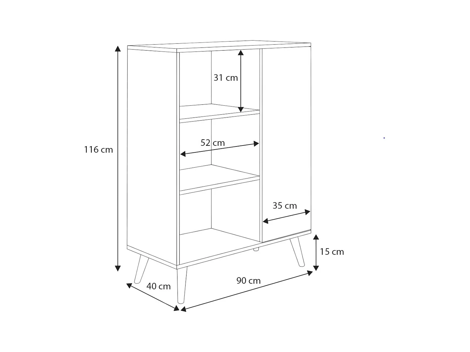 Librería Color Roble Artesanal y Blanco 90x116x40 cm – Estilo Escandinavo con 3 Estantes, 1 Puerta y Patas de Madera