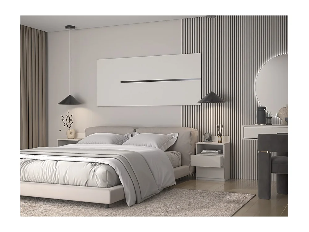 Mesita de Noche 2 Cajones Color Cashmere – 40x59x32 cm – Cajones con Guías Suaves – Diseño Elegante y Seguro