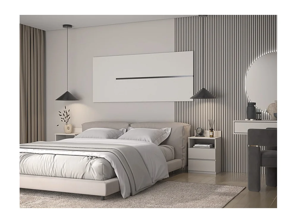 Mesita de Noche 2 Cajones Color Cashmere – 40x59x32 cm – Cajones con Guías Suaves – Diseño Elegante y Seguro