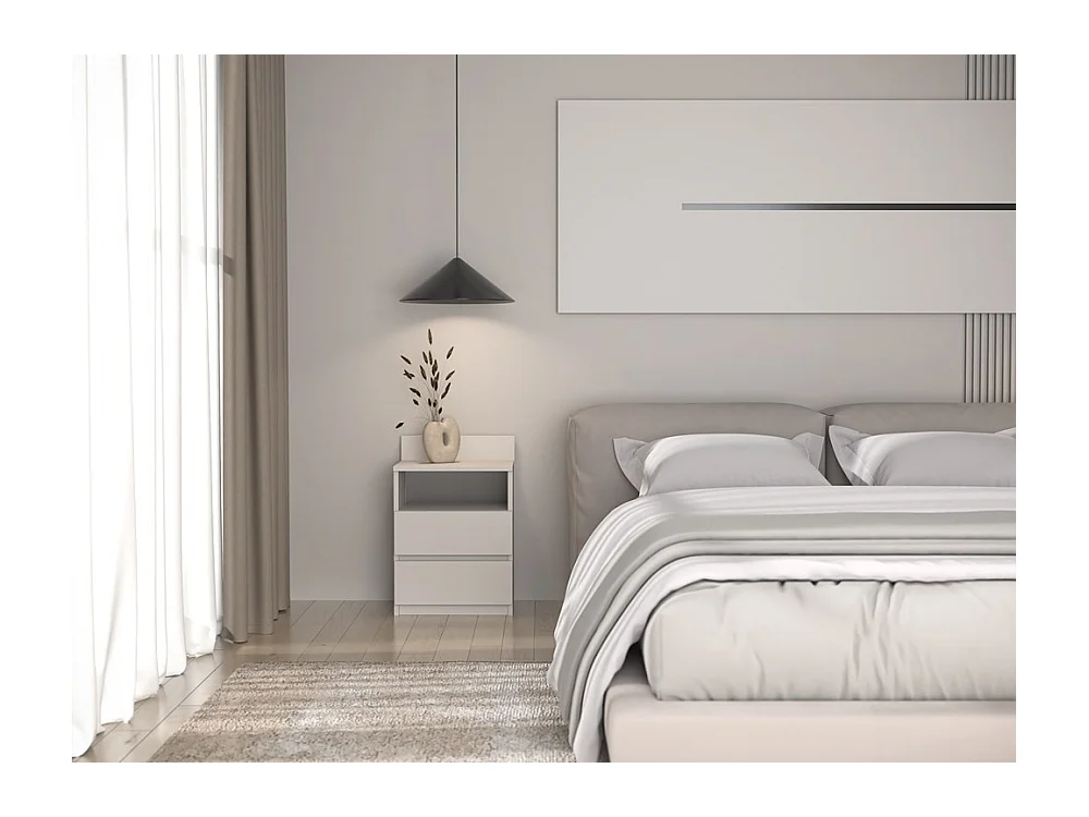 Mesita de Noche 2 Cajones Color Cashmere – 40x59x32 cm – Cajones con Guías Suaves – Diseño Elegante y Seguro