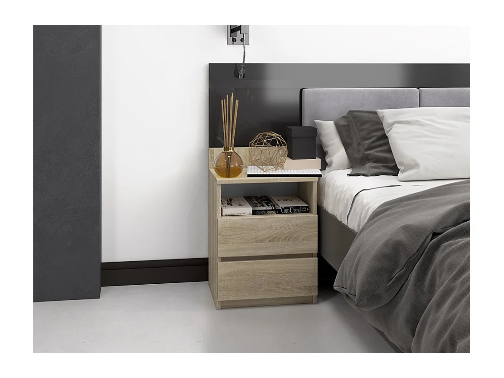 Mesita de Noche 2 Cajones Color Roble Sonoma– 40x59x32 cm – Cajones con Guías Suaves – Diseño Elegante y Seguro