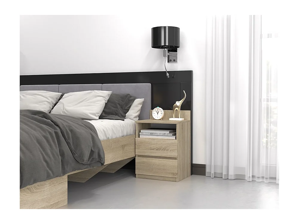 Mesita de Noche 2 Cajones Color Roble Sonoma– 40x59x32 cm – Cajones con Guías Suaves – Diseño Elegante y Seguro