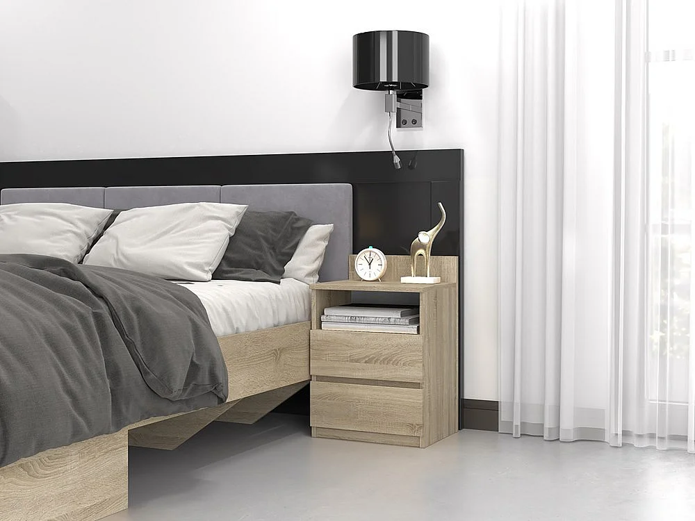 Mesita de Noche 2 Cajones Color Roble Sonoma– 40x59x32 cm – Cajones con Guías Suaves – Diseño Elegante y Seguro