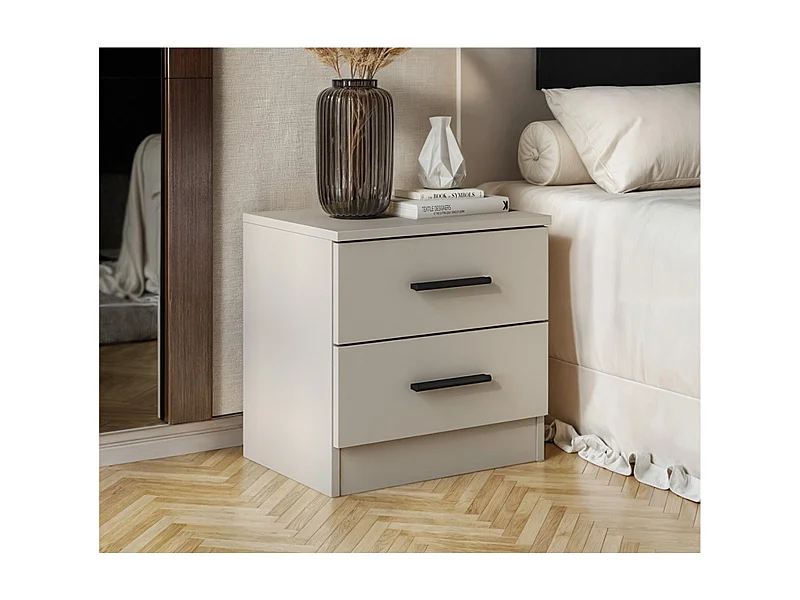 Mesita de Noche 2 cajones, Mesilla de Noche Acabado en Beige y Negro, Medidas: 39,6 cm (Largo) x 33,5 cm (Fondo) x 43 cm (Alto)