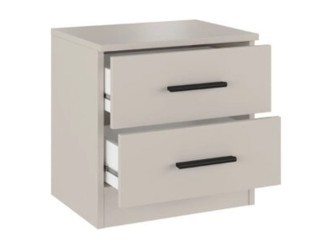 Mesita de Noche 2 cajones, Mesilla de Noche Acabado en Beige y Negro, Medidas: 39,6 cm (Largo) x 33,5 cm (Fondo) x 43 cm (Alto)