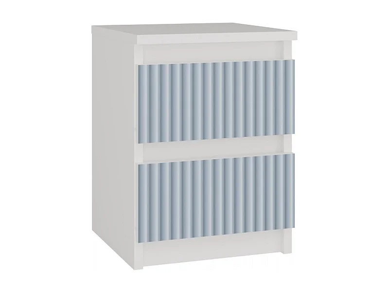 Mesita de Noche 2 Cajones Color Blanco Estampado Azul – 40x30x30 cm – Cajones con Guías Suaves – Diseño Elegante y Seguro