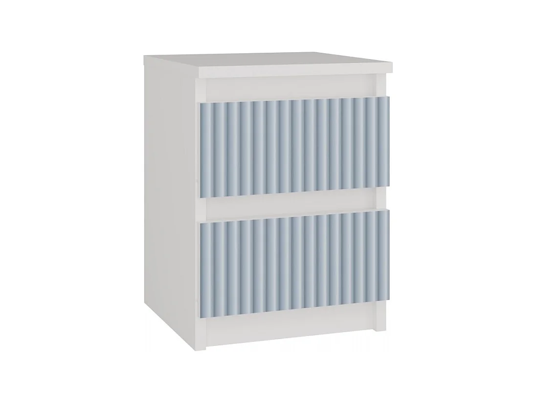 Mesita de Noche 2 Cajones Color Blanco Estampado Azul – 40x30x30 cm – Cajones con Guías Suaves – Diseño Elegante y Seguro