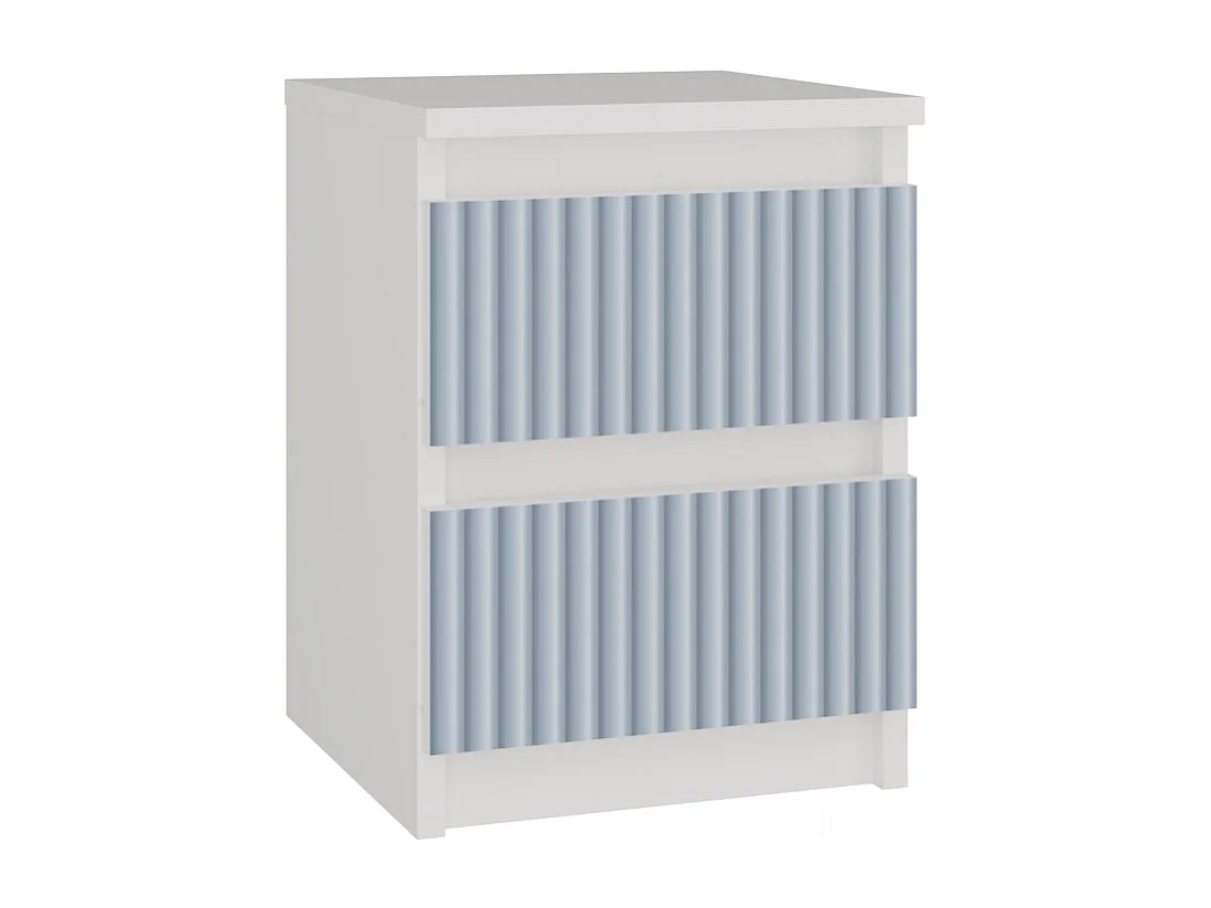 Mesita de Noche 2 Cajones Color Blanco Estampado Azul – 40x30x30 cm – Cajones con Guías Suaves – Diseño Elegante y Seguro