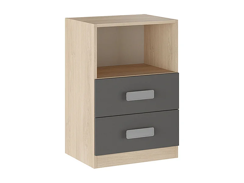 Mesita de noche - Dormitorio o Mesa Auxiliar Salón, Natural y Grafito Veteado, 47.5 x 73 x 39.6 Cm