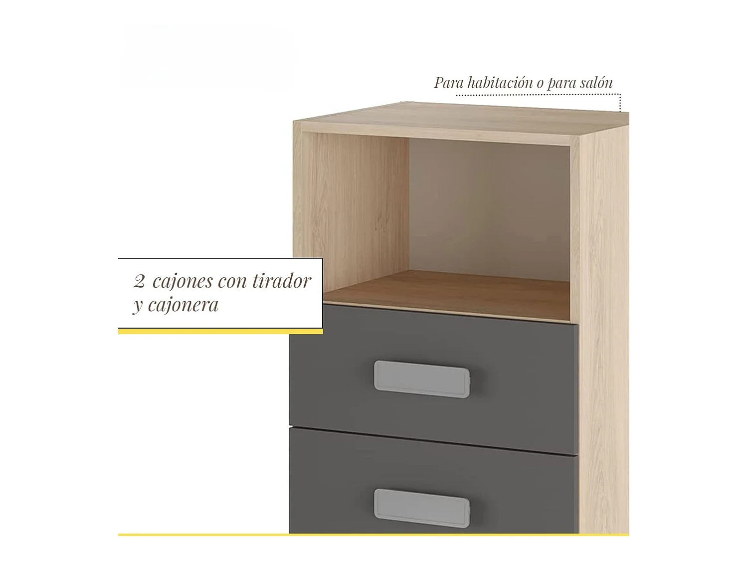 Mesita de noche - Dormitorio o Mesa Auxiliar Salón, Natural y Grafito Veteado, 47.5 x 73 x 39.6 Cm