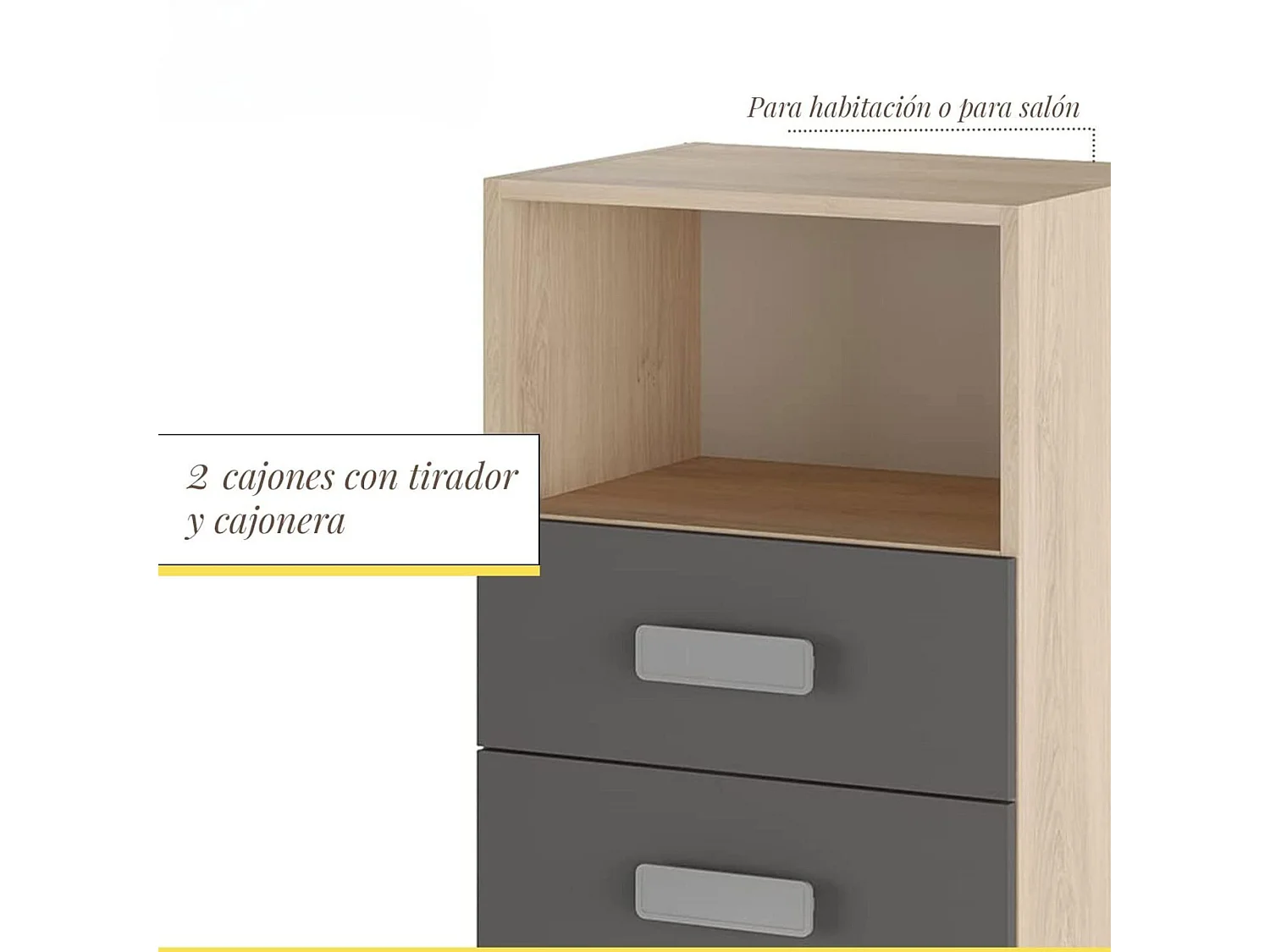 Mesita de noche - Dormitorio o Mesa Auxiliar Salón, Natural y Grafito Veteado, 47.5 x 73 x 39.6 Cm