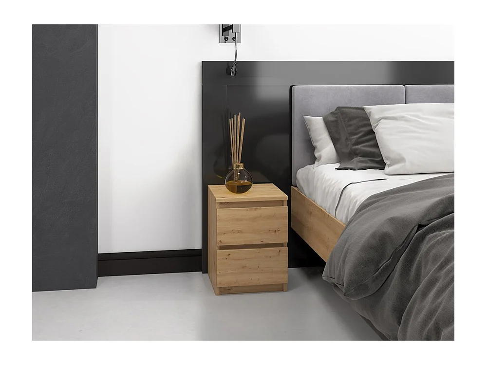 Mesita de Noche 2 Cajones Color Roble Artesanal – 40x30x30 cm – Cajones con Guías Suaves – Diseño Elegante y Seguro