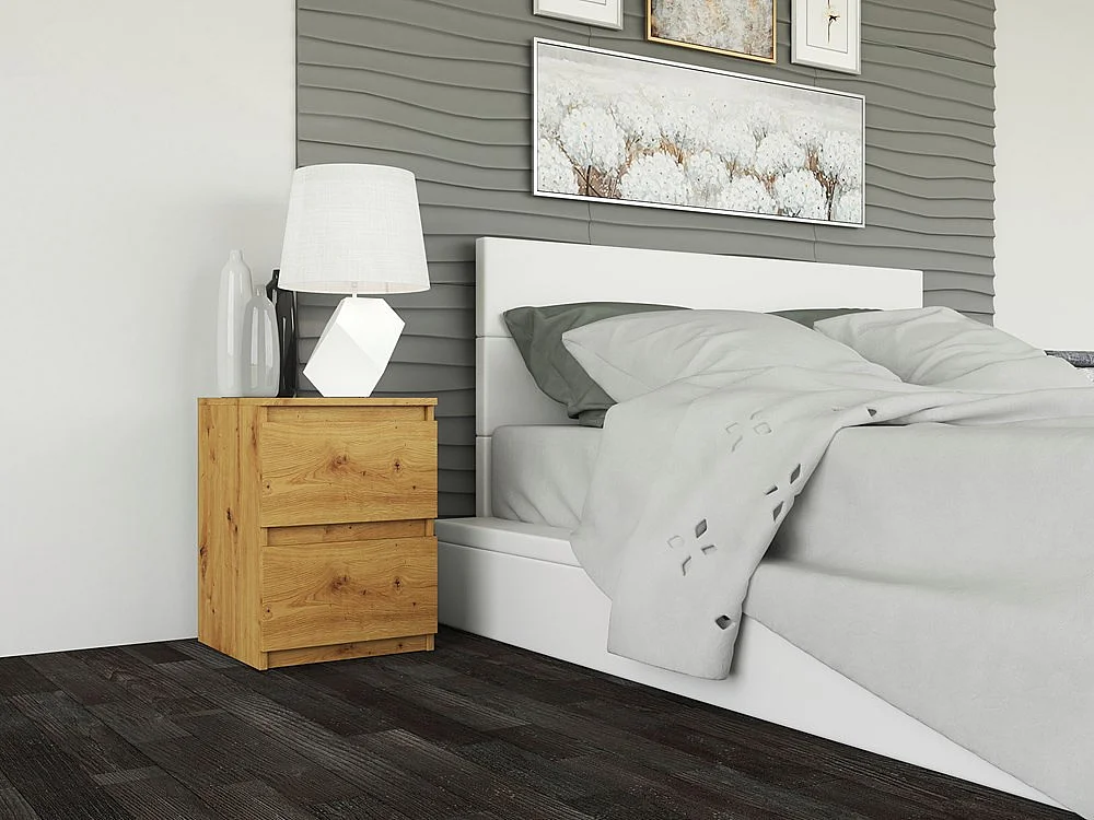 Mesita de Noche 2 Cajones Color Roble Artesanal – 40x30x30 cm – Cajones con Guías Suaves – Diseño Elegante y Seguro