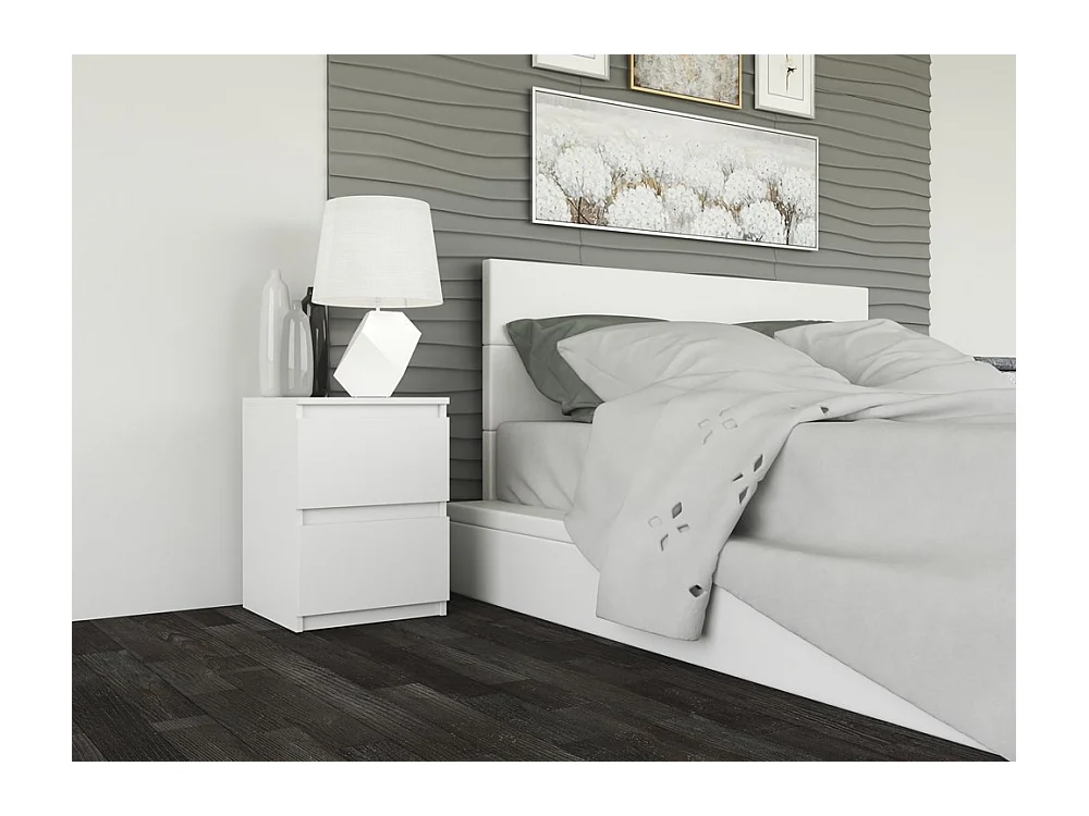 Mesita de Noche 2 Cajones Color Blanco – 40x30x30 cm – Cajones con Guías Suaves – Diseño Elegante y Seguro