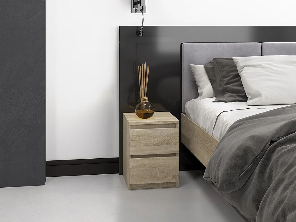 Mesita de Noche 2 Cajones Color Roble Sonoma – 40x30x30 cm – Cajones con Guías Suaves – Diseño Elegante y Seguro