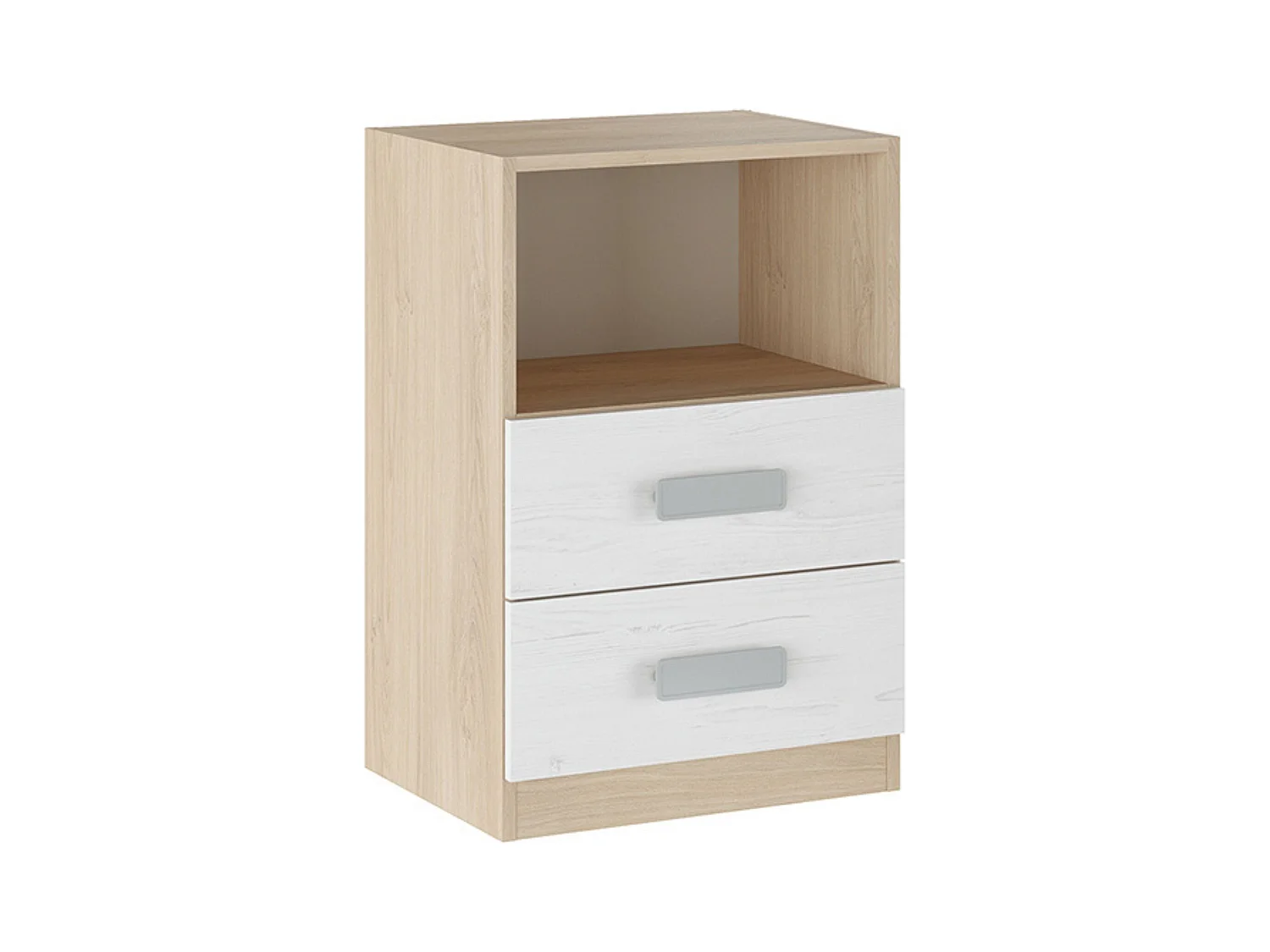 Mesita de noche - Dormitorio o Mesa Auxiliar Salón, Natural y Blanco Veteado, 47.5 x 73 x 39.6 cm
