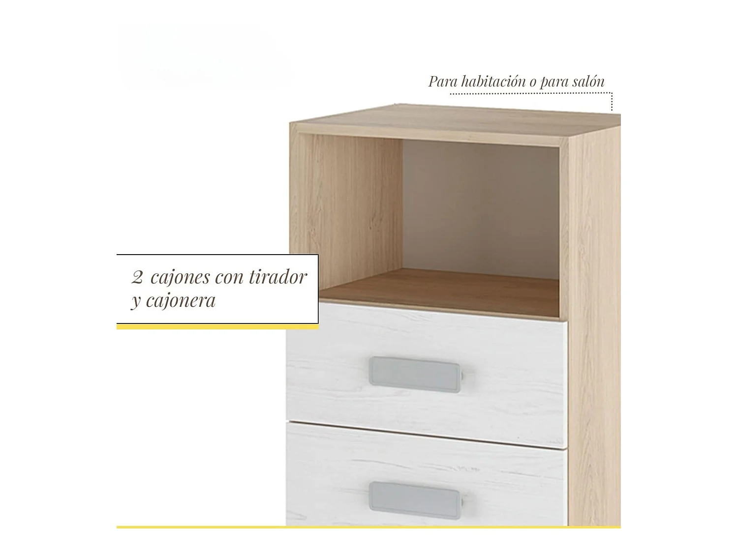 Mesita de noche - Dormitorio o Mesa Auxiliar Salón, Natural y Blanco Veteado, 47.5 x 73 x 39.6 cm