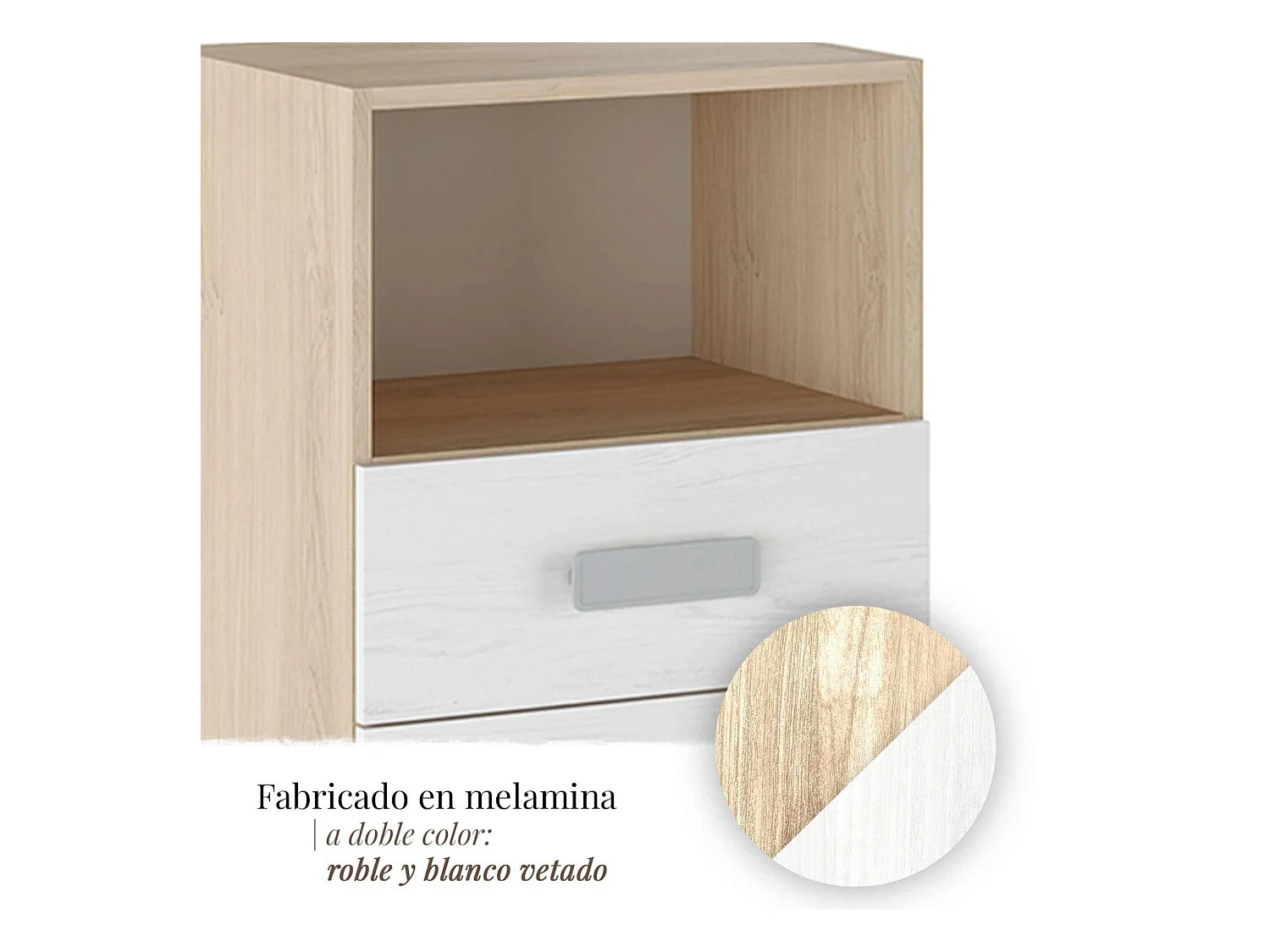 Mesita de noche - Dormitorio o Mesa Auxiliar Salón, Natural y Blanco Veteado, 47.5 x 73 x 39.6 cm