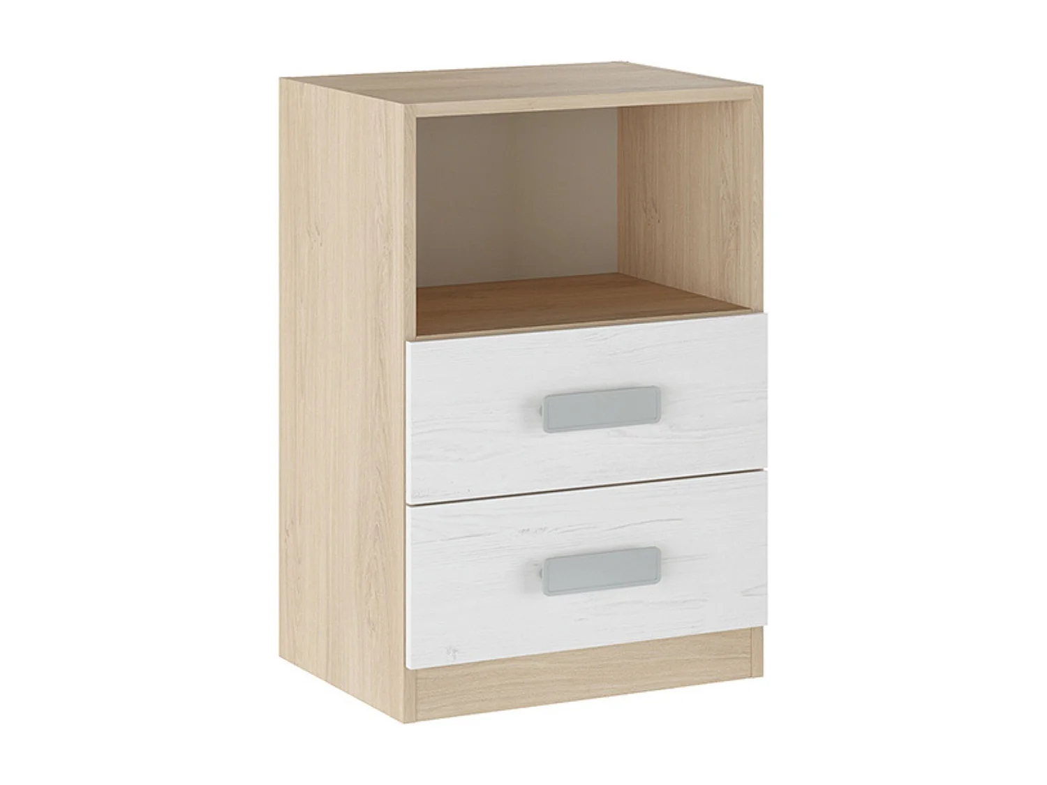 Mesita de noche - Dormitorio o Mesa Auxiliar Salón, Natural y Blanco Veteado, 47.5 x 73 x 39.6 cm