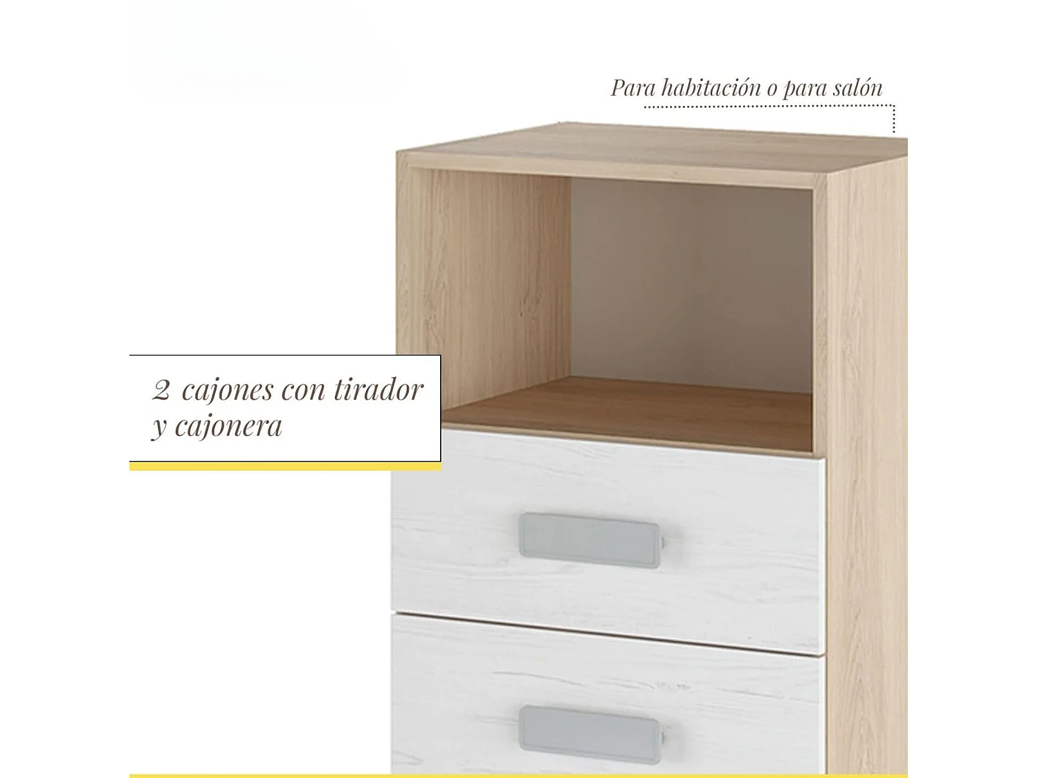 Mesita de noche - Dormitorio o Mesa Auxiliar Salón, Natural y Blanco Veteado, 47.5 x 73 x 39.6 cm