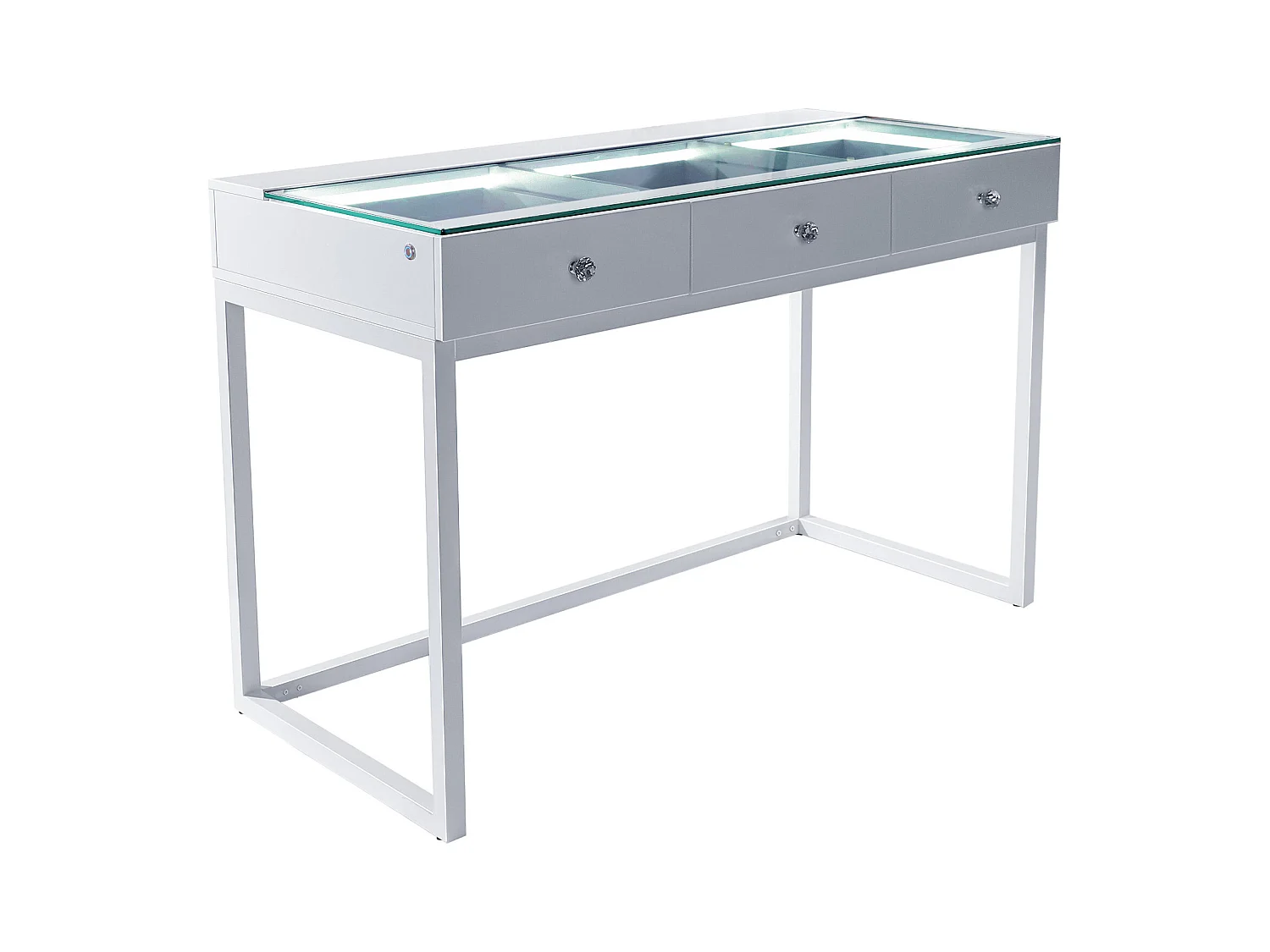 Coiffeuse Verre LED Intégrée, 3 Tiroirs - 120 x 55 cm