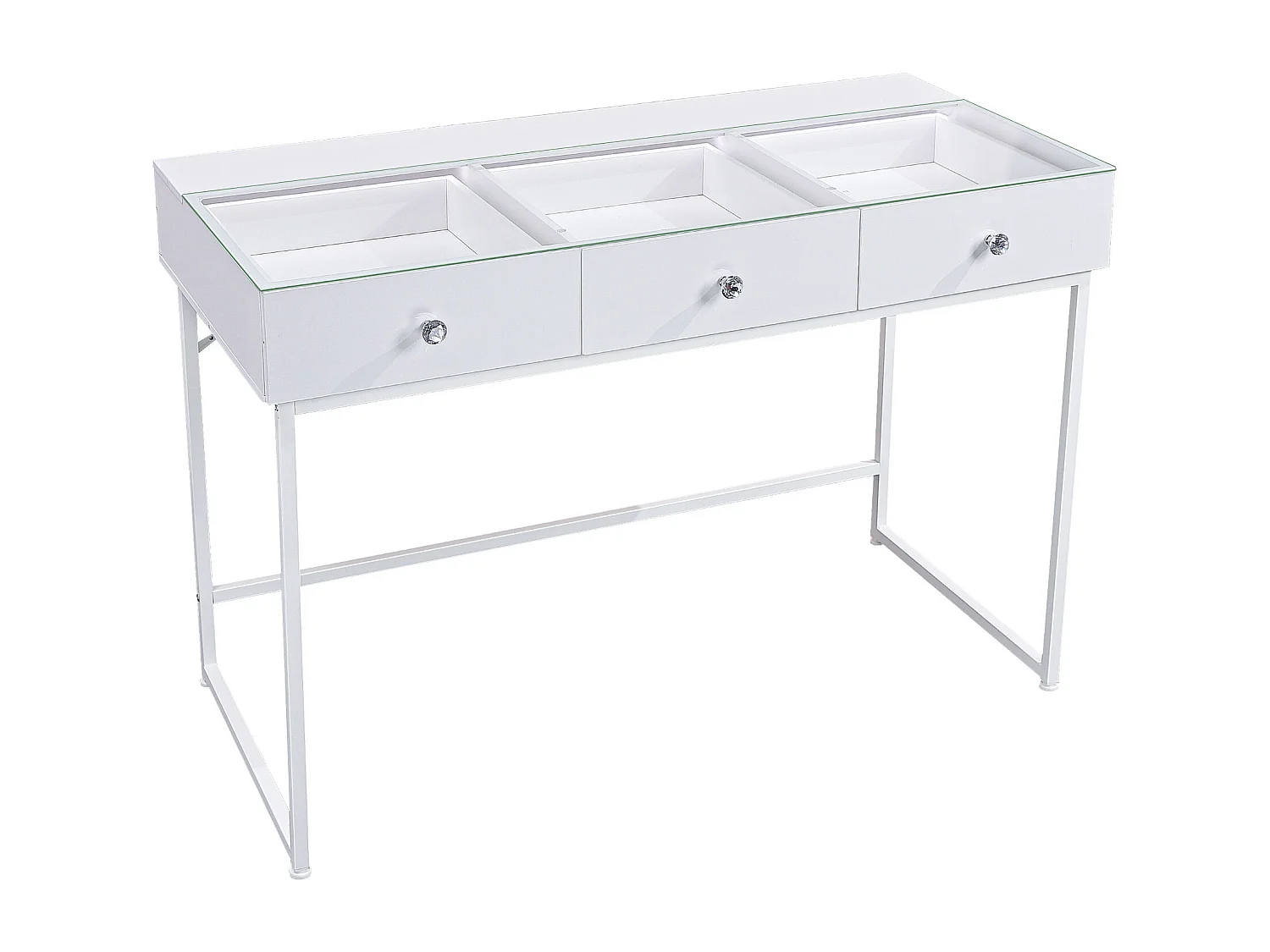 Coiffeuse Verre LED Intégrée, 3 Tiroirs - 115 x 55 cm