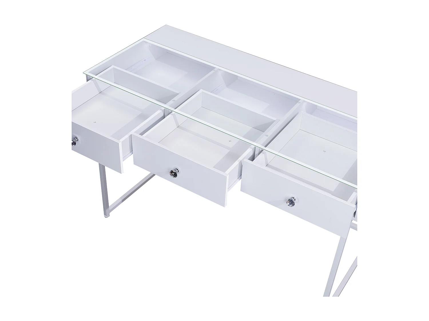 Coiffeuse Verre LED Intégrée, 3 Tiroirs - 115 x 55 cm