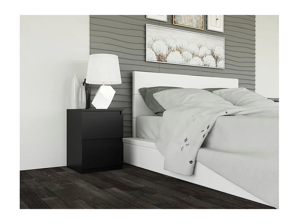 Mesita de Noche 2 Cajones Color Negra – 40x30x30 cm – Cajones con Guías Suaves – Diseño Elegante y Seguro