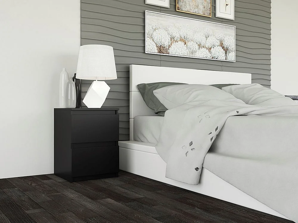 Mesita de Noche 2 Cajones Color Negra – 40x30x30 cm – Cajones con Guías Suaves – Diseño Elegante y Seguro