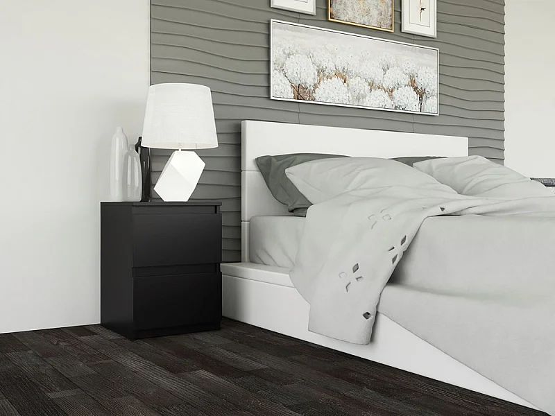 Mesita de Noche 2 Cajones Color Negra – 40x30x30 cm – Cajones con Guías Suaves – Diseño Elegante y Seguro