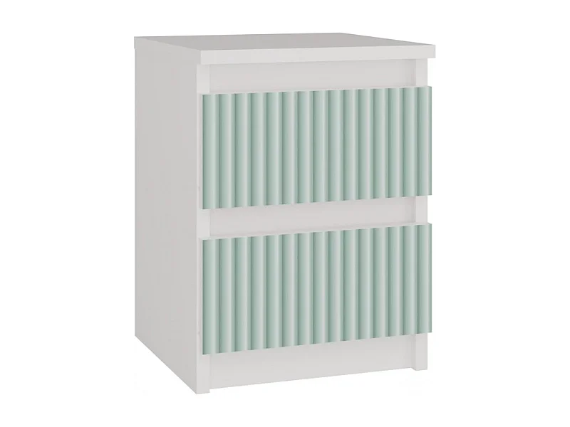 Mesita de Noche 2 Cajones Color Blanco Estampado Verde – 40x30x30 cm – Cajones con Guías Suaves – Diseño Elegante y Seguro