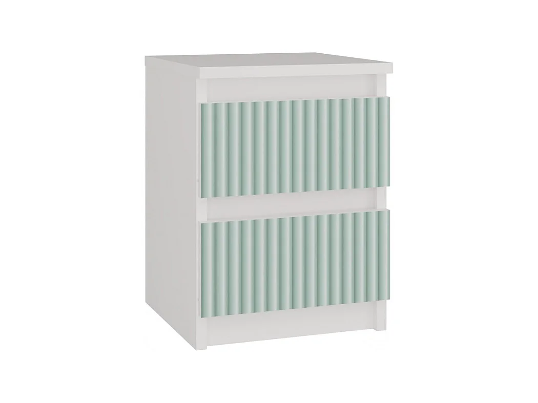 Mesita de Noche 2 Cajones Color Blanco Estampado Verde – 40x30x30 cm – Cajones con Guías Suaves – Diseño Elegante y Seguro