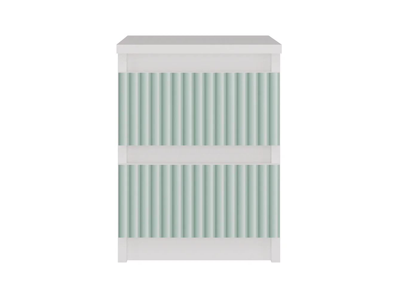 Mesita de Noche 2 Cajones Color Blanco Estampado Verde – 40x30x30 cm – Cajones con Guías Suaves – Diseño Elegante y Seguro