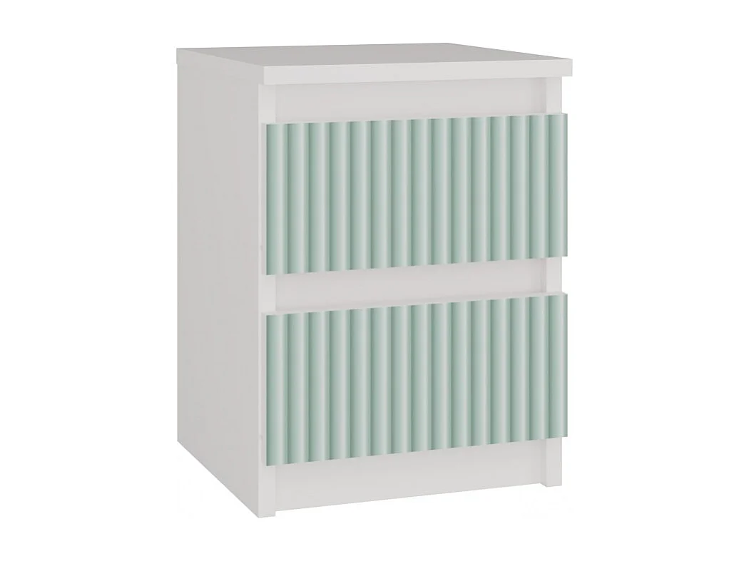 Mesita de Noche 2 Cajones Color Blanco Estampado Verde – 40x30x30 cm – Cajones con Guías Suaves – Diseño Elegante y Seguro