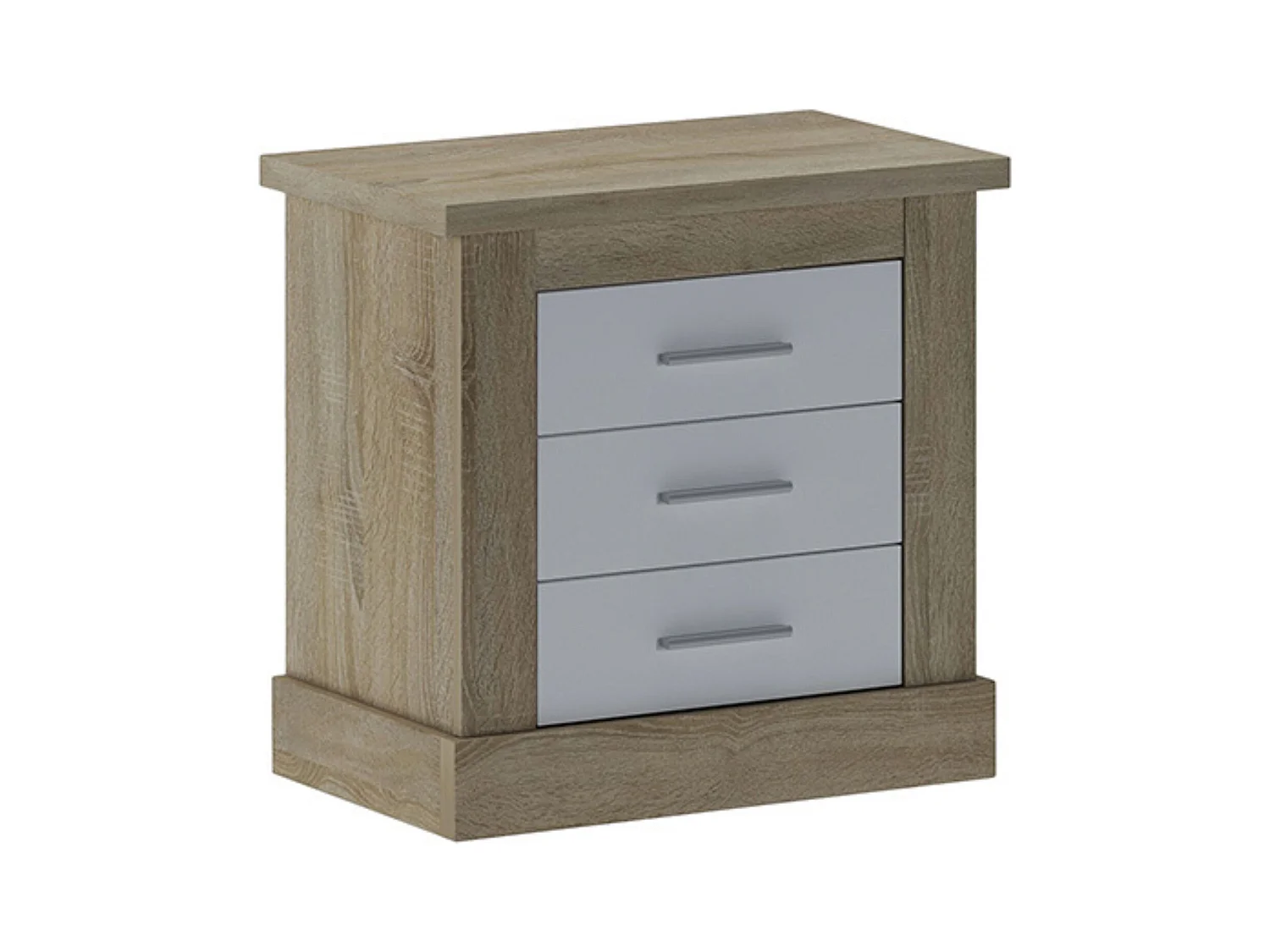 Mesita de Noche 3 Cajones, Mesilla de Dormitorio, Color Cambrian y Blanco , Medidas: 66 cm (anc) x 39,6 cm (Fo) x 63,8 cm (Al)