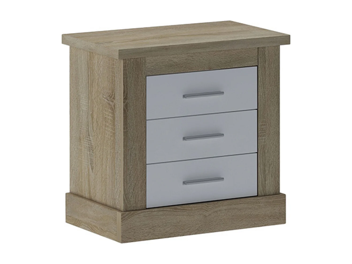 Mesita de Noche 3 Cajones, Mesilla de Dormitorio, Color Cambrian y Blanco , Medidas: 66 cm (anc) x 39,6 cm (Fo) x 63,8 cm (Al)