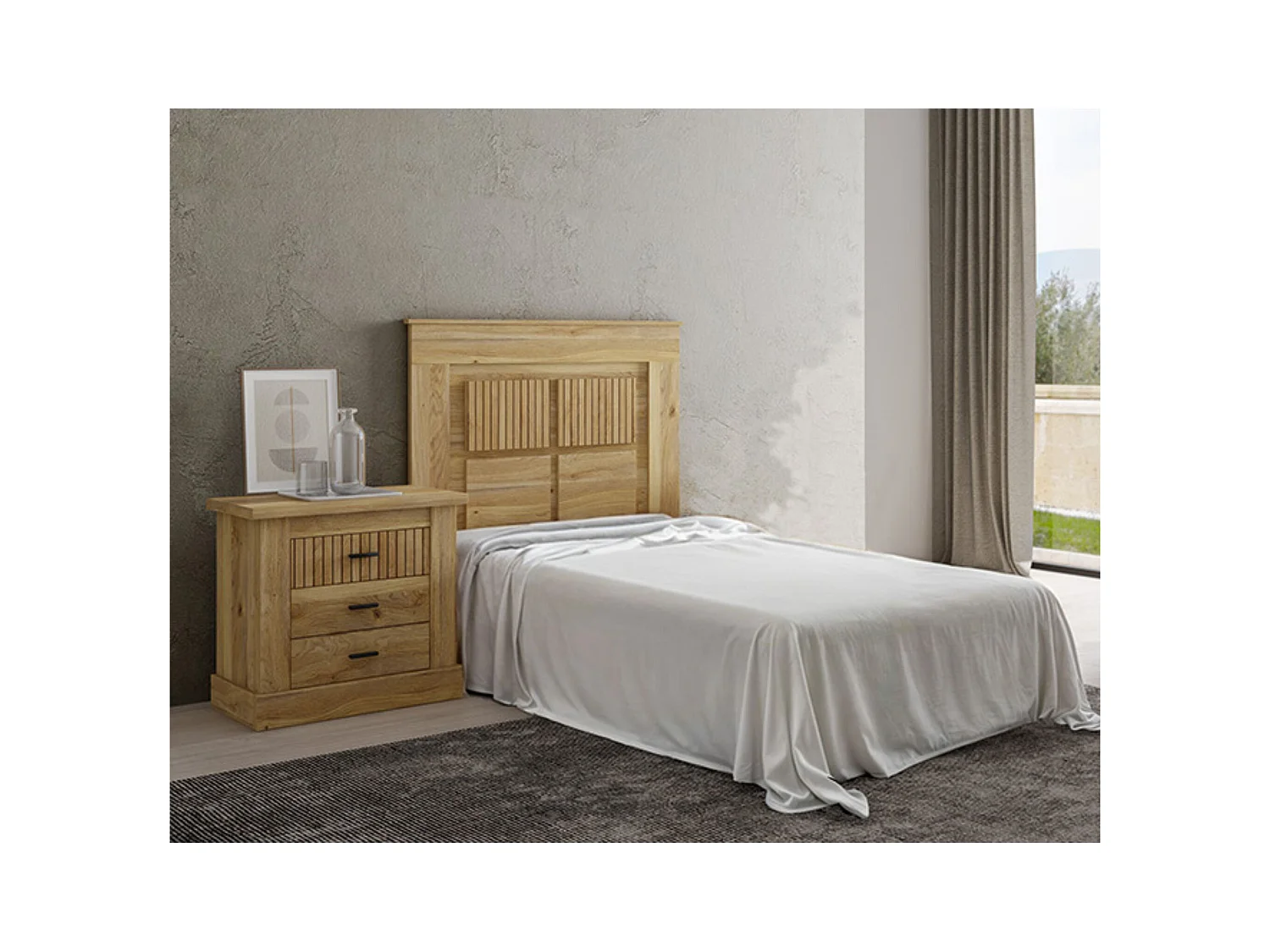 Pack Cabecero de 110 x 120 cm + 1 Mesita de Noche de 3 Cajones | Dormitorio Completo Infantil | Color Mauvella Rayas – Meyvaser