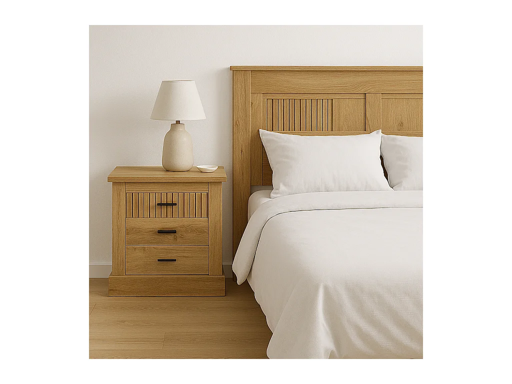 Pack Cabecero de 110 x 120 cm + 1 Mesita de Noche de 3 Cajones | Dormitorio Completo Infantil | Color Mauvella Rayas – Meyvaser