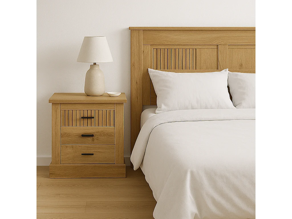 Pack Cabecero de 110 x 120 cm + 1 Mesita de Noche de 3 Cajones | Dormitorio Completo Infantil | Color Mauvella Rayas – Meyvaser